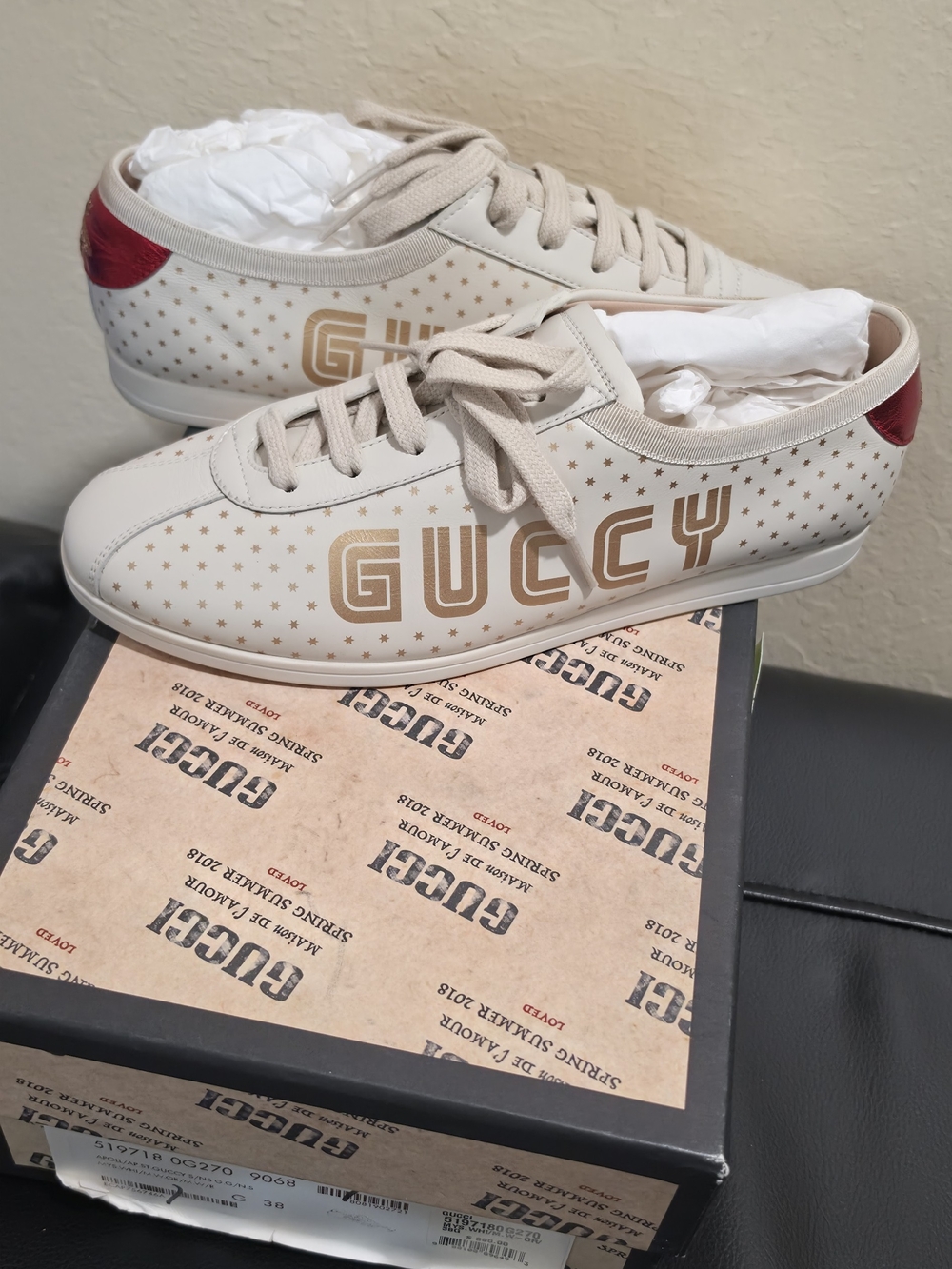 Gucci Black Leather Shoe Box with Branded Labels